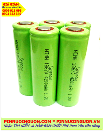 Pin sạc 1.2v 18670 4200mAh, Pin sạc công nghiệp đầu bằng Grepow NiMh 18670 4200mAh 1.2v, Cell pin 18670 4200mAh 